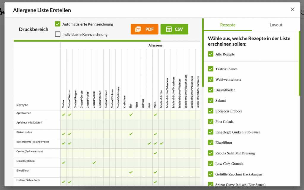 Rezeptrechner PRO Business: Anleitung Allergenkennzeichnung