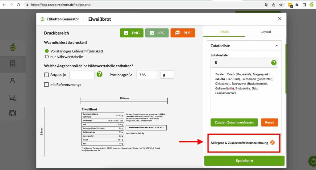 Allergenkennzeichnung Etiketten (Verpackte Lebensmittel)