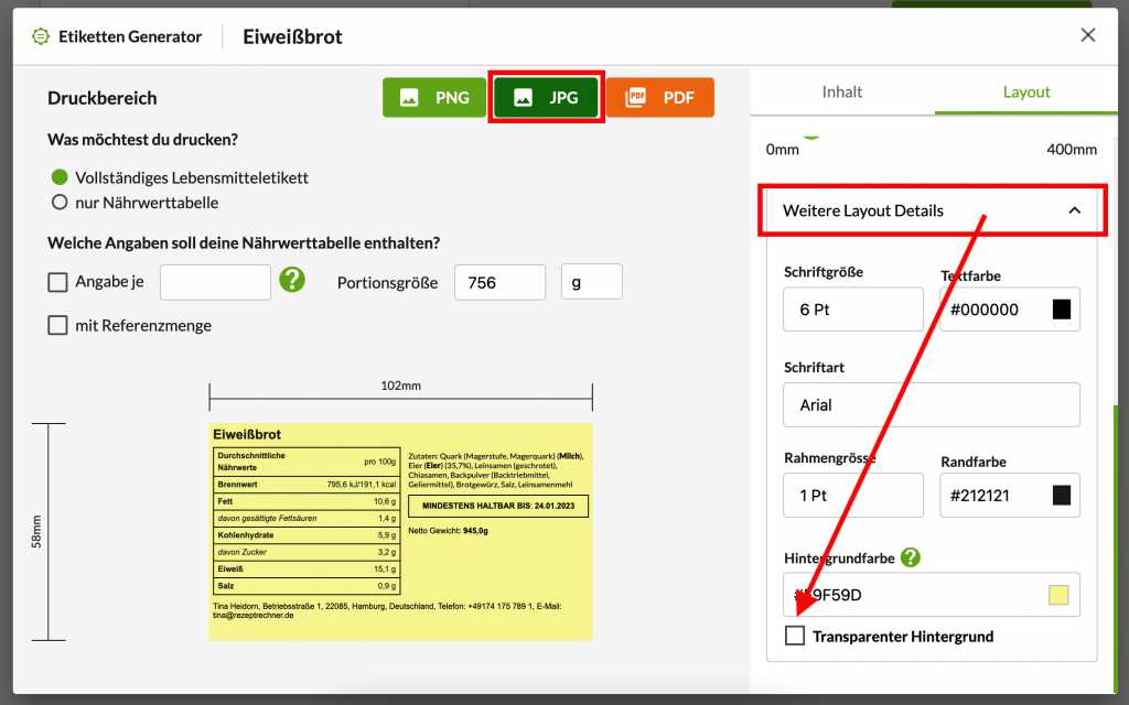 Layout für Etiketten gestalten
