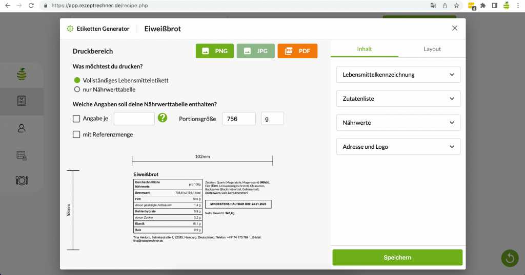 Rezeptrechner PRO Business: Anleitung Etiketten erstellen und drucken