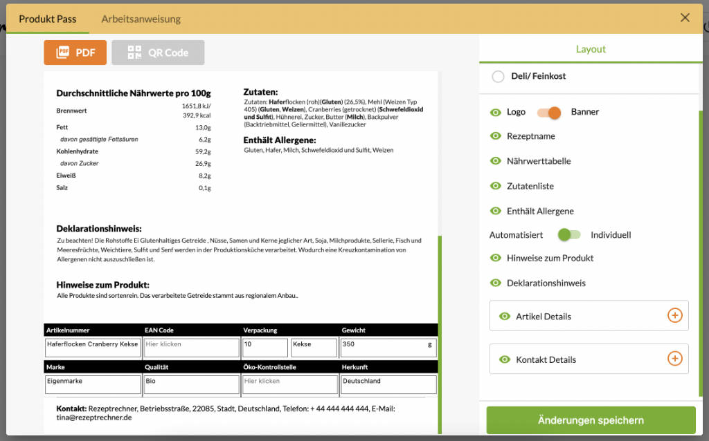 Rezeptrechner PRO Business: Anleitung Produktspezifikation erstellen