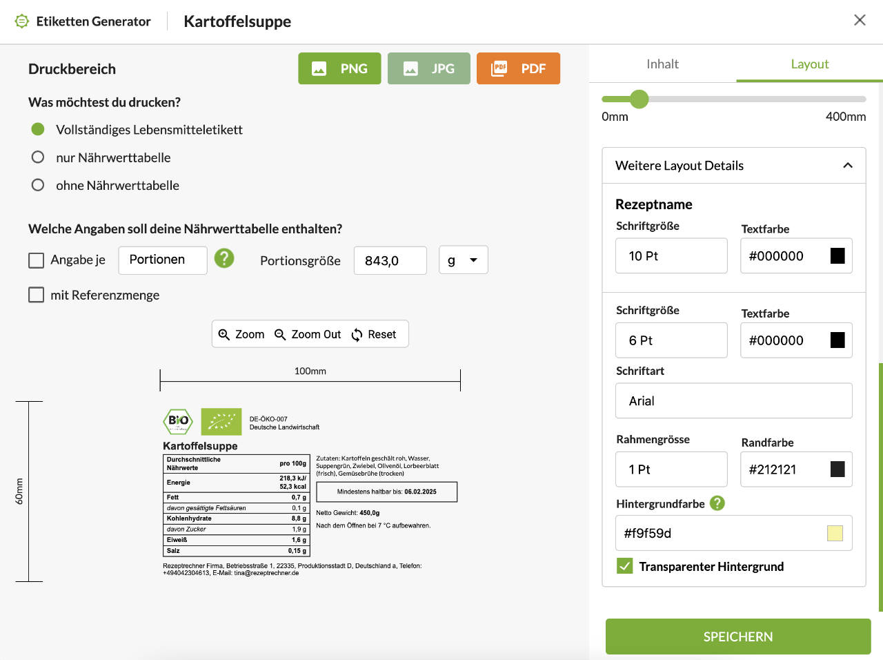 Närtwerttabelle erstellen und Nährwerte kopieren