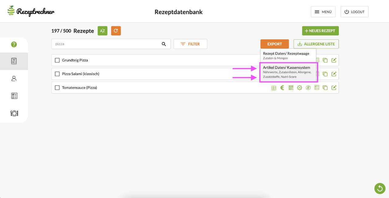 Rezeptrechner PRO Business: Nährwerte & Nutri-Score exportieren