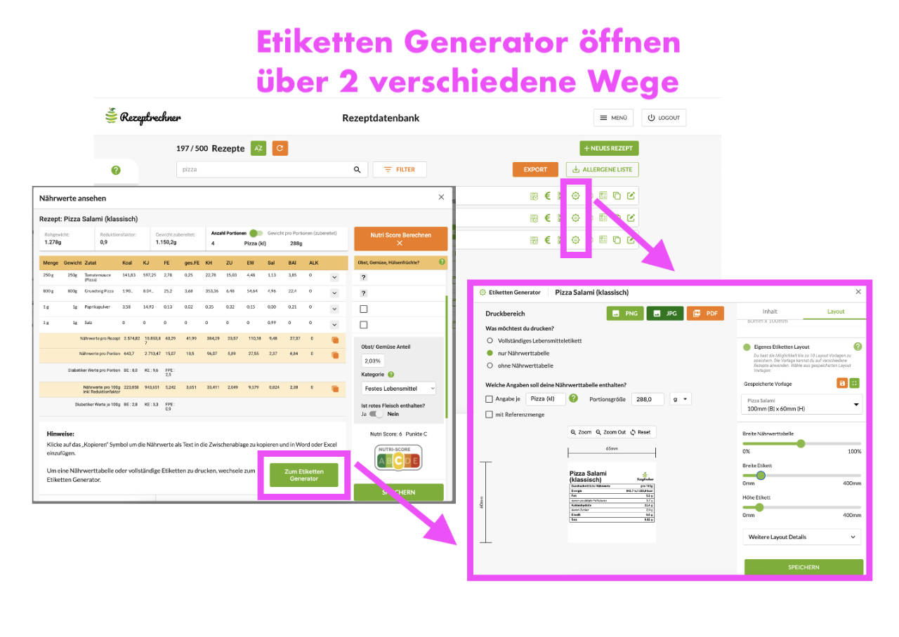 Rezeptrechner PRO Business: Nährwerttabelle erstellen